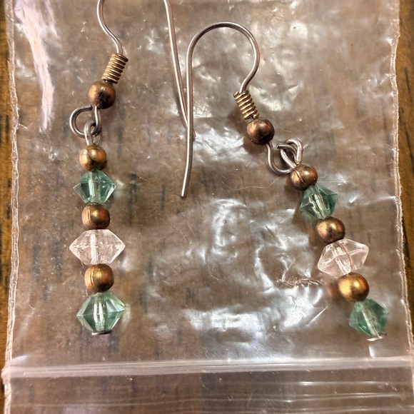 Source Unknown Jewelry - Vintage Source Unknown Teal and Bronze Beaded Earrings
